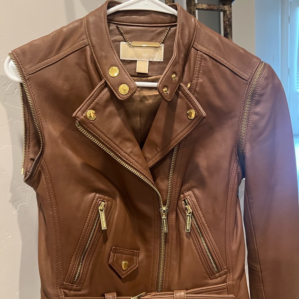 Michael Kors Brown Leather Jacket - Picture 3 of 7